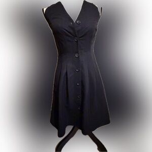 LOFT Black Pleated Button-Front Dress